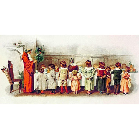 Santa Claus with children Black Modern Wood Framed Art Print with Double Matting by Manning, Eliza F