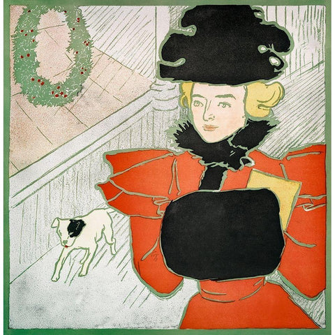 Vintage Christmas Card Black Modern Wood Framed Art Print with Double Matting by Penfield, Edward