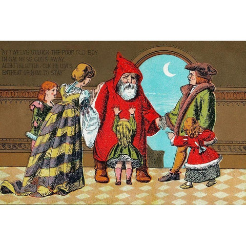 Father Christmas and His Little Friend Black Modern Wood Framed Art Print with Double Matting by Marcus Ward & Co