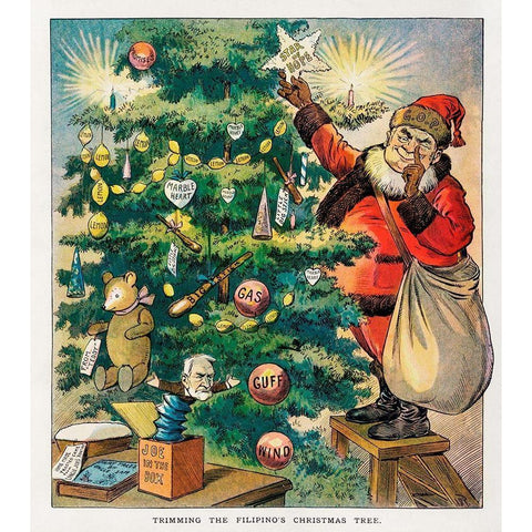 Trimming the Filipinos Christmas Tree White Modern Wood Framed Art Print by J. Ottman Lithographic Company