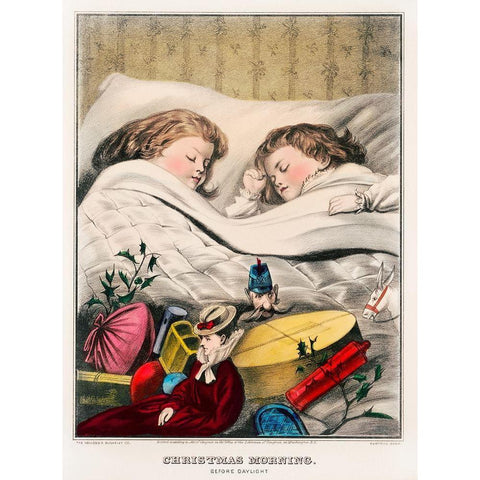 Christmas Morning Before Daylight Gold Ornate Wood Framed Art Print with Double Matting by The Kellogg & Bulkeley Co