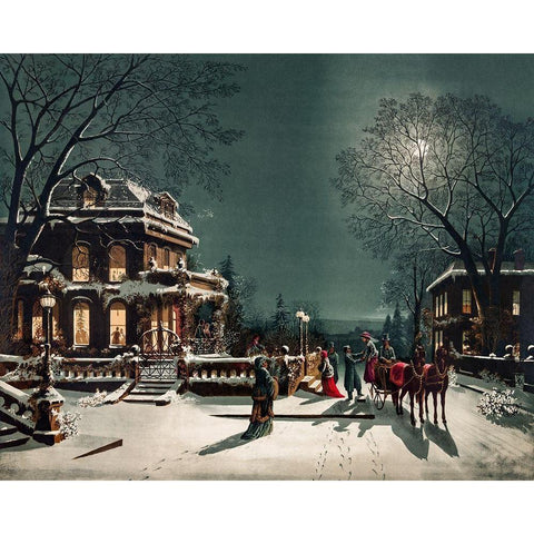 Christmas Eve Gold Ornate Wood Framed Art Print with Double Matting by Joseph Hoover & Sons Co