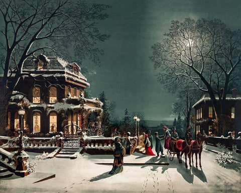 Christmas Eve Black Ornate Wood Framed Art Print with Double Matting by Joseph Hoover & Sons Co