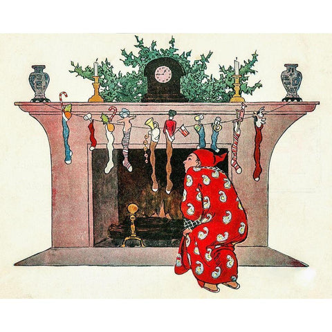 And Giving a Nod, Up the Chimney He Rose Black Modern Wood Framed Art Print with Double Matting by Smith, Jessie Wilcox