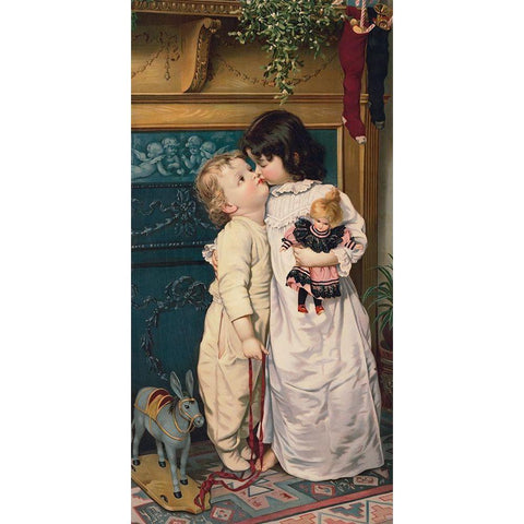 Under the Mistletoe Gold Ornate Wood Framed Art Print with Double Matting by Library of Congress