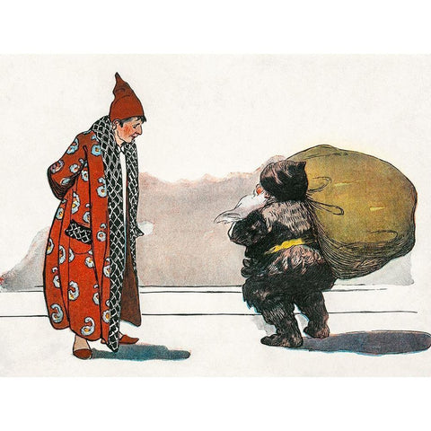 A Man with a Bundle of Toys Flung on His BackÂ  Black Modern Wood Framed Art Print by Smith, Jessie Wilcox