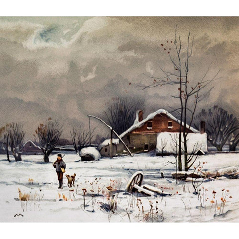 Winter Landscapes Hunter White Modern Wood Framed Art Print by L. Prang & Co