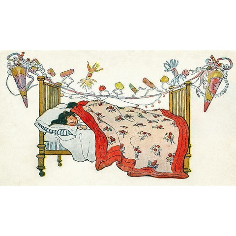 The children were nestled all snug in their beds Gold Ornate Wood Framed Art Print with Double Matting by Smith, Jessie Wilcox