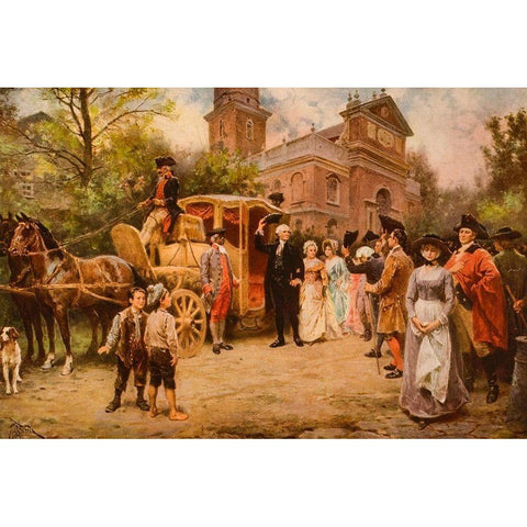 General Washington at Christ Church-Easter Sunday-1795 White Modern Wood Framed Art Print by Ferris, Jean Leon Gerome