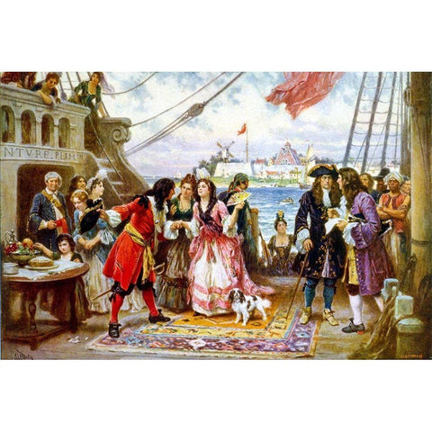 Captain Kidd in New York Harbor White Modern Wood Framed Art Print by Ferris, Jean Leon Gerome