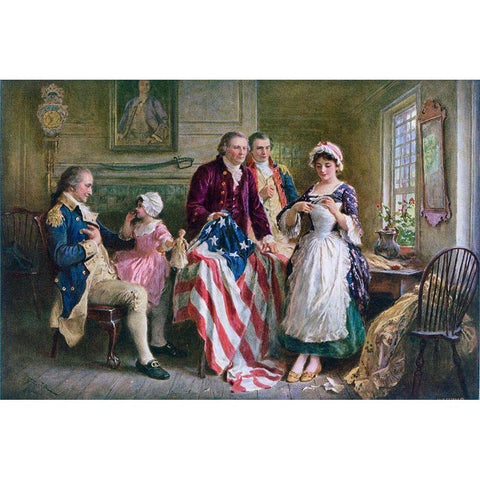 Betsy Ross 1777 White Modern Wood Framed Art Print by Ferris, Jean Leon Gerome