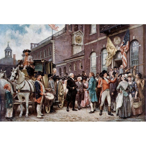 Washingtons Inaugration at Philadelphia White Modern Wood Framed Art Print by Ferris, Jean Leon Gerome