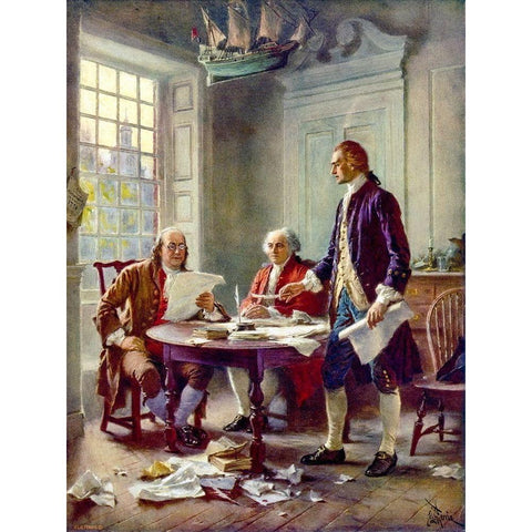 Writing the Declaration of Independence-1776 White Modern Wood Framed Art Print by Ferris, Jean Leon Gerome