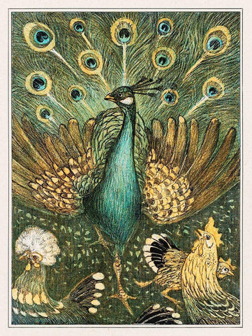 Peacock with chickens White Modern Wood Framed Art Print with Double Matting by Hoytema, Theo van