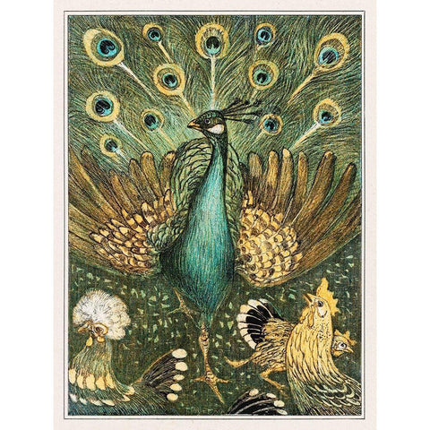 Peacock with chickens Black Modern Wood Framed Art Print with Double Matting by Hoytema, Theo van