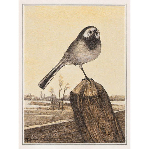 Wagtail on pole White Modern Wood Framed Art Print by Hoytema, Theo van