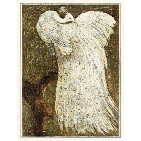 White peacock on branch Gold Ornate Wood Framed Art Print with Double Matting by Hoytema, Theo van