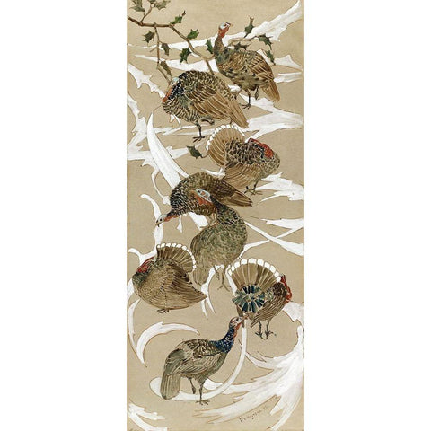 Eight turkeys Gold Ornate Wood Framed Art Print with Double Matting by Hoytema, Theo van