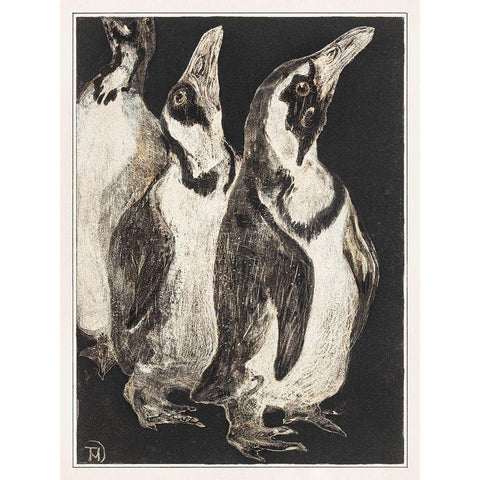 Three penguins Gold Ornate Wood Framed Art Print with Double Matting by Hoytema, Theo van