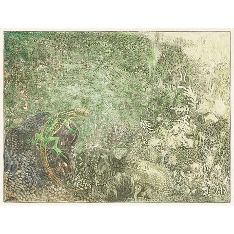 Lizard on a stone Black Modern Wood Framed Art Print with Double Matting by Hoytema, Theo van