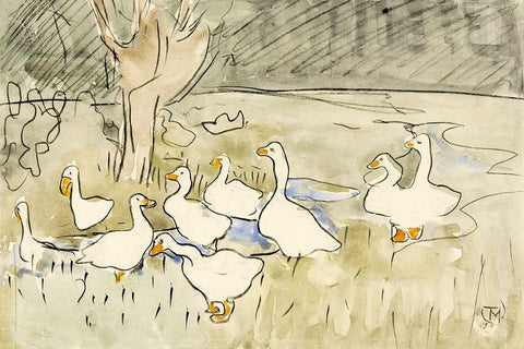 Ducks White Modern Wood Framed Art Print with Double Matting by Hoytema, Theo van