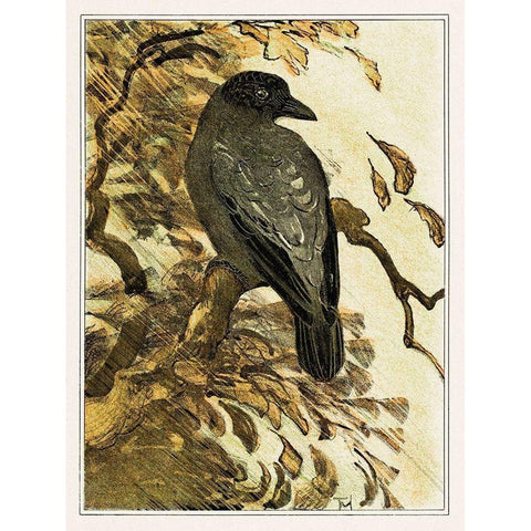 Hooded crow on branch White Modern Wood Framed Art Print by Hoytema, Theo van