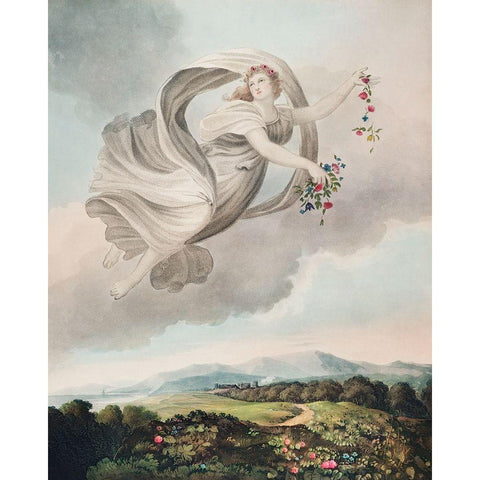 Flora Dispensing Her Favours on the Earth from The Temple of Flora Black Modern Wood Framed Art Print with Double Matting by Thornton, Robert John