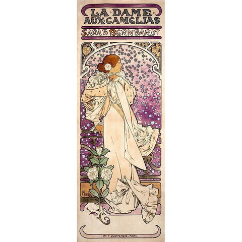 La dame-aux camelias-Sarah Bernhardt Gold Ornate Wood Framed Art Print with Double Matting by Mucha, Alphonse