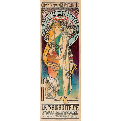 La Samaritaine Gold Ornate Wood Framed Art Print with Double Matting by Mucha, Alphonse