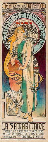 La Samaritaine Black Ornate Wood Framed Art Print with Double Matting by Mucha, Alphonse