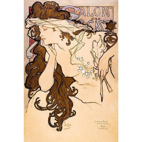 Salon des Cent poster Gold Ornate Wood Framed Art Print with Double Matting by Mucha, Alphonse