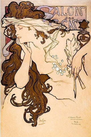 Salon des Cent poster White Modern Wood Framed Art Print with Double Matting by Mucha, Alphonse