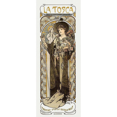 La Tosca-Sarah Bernhardt Gold Ornate Wood Framed Art Print with Double Matting by Mucha, Alphonse