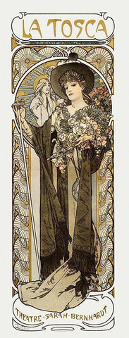 La Tosca-Sarah Bernhardt White Modern Wood Framed Art Print with Double Matting by Mucha, Alphonse