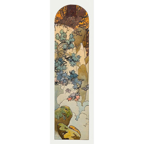 Stained glass box for the Fouquet jewelry store White Modern Wood Framed Art Print by Mucha, Alphonse