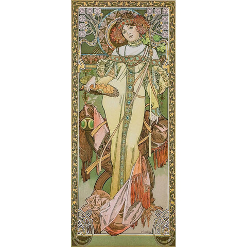 Autumn White Modern Wood Framed Art Print by Mucha, Alphonse