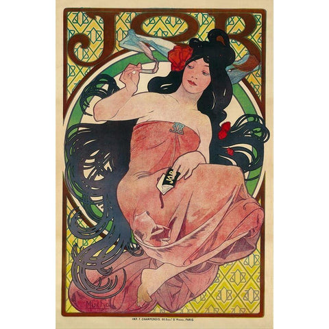 Job 1894 Gold Ornate Wood Framed Art Print with Double Matting by Mucha, Alphonse