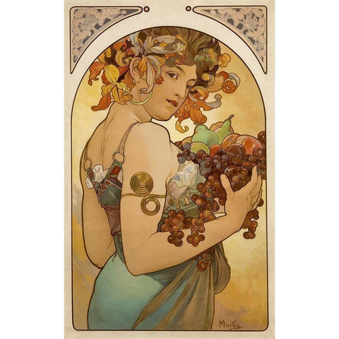 Fruit Black Modern Wood Framed Art Print with Double Matting by Mucha, Alphonse