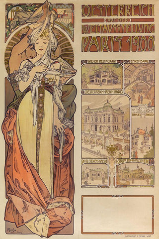 Poster Austria at the World Exhibition Paris 1900 Black Ornate Wood Framed Art Print with Double Matting by Mucha, Alphonse