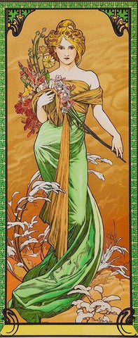 Spring White Modern Wood Framed Art Print with Double Matting by Mucha, Alphonse