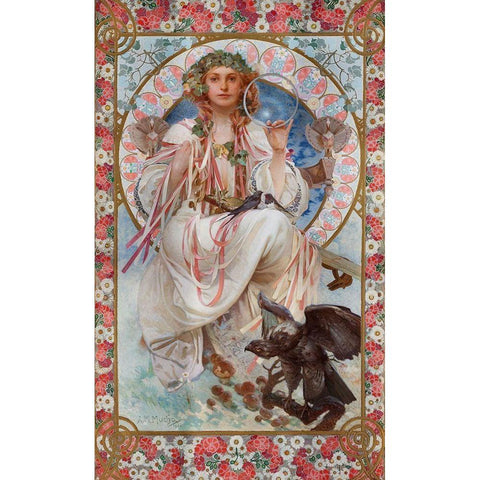 Josephine Crane Bradley as Slavia Gold Ornate Wood Framed Art Print with Double Matting by Mucha, Alphonse