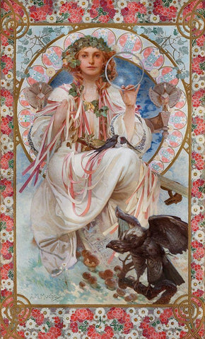 Josephine Crane Bradley as Slavia Black Ornate Wood Framed Art Print with Double Matting by Mucha, Alphonse