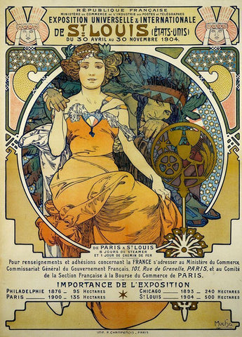 Exposition Universelles et Internationale de St. Louis Black Ornate Wood Framed Art Print with Double Matting by Mucha, Alphonse