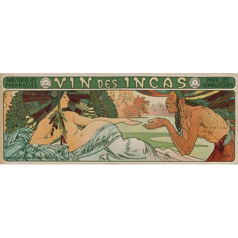 An Inca man and the Godess Incas Black Modern Wood Framed Art Print with Double Matting by Mucha, Alphonse