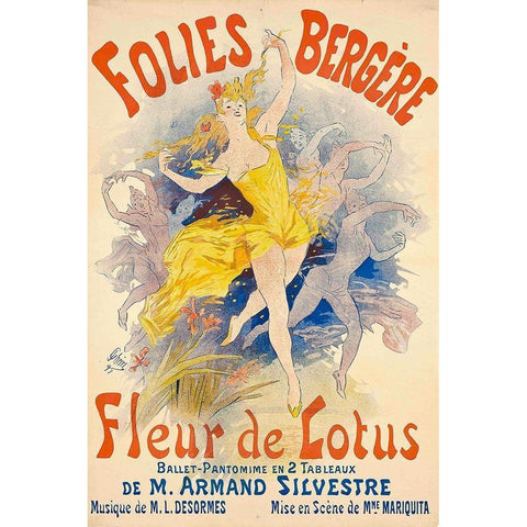 Folies BergÃ¨re,Â Fleur de Lotus White Modern Wood Framed Art Print by Cheret, Jules