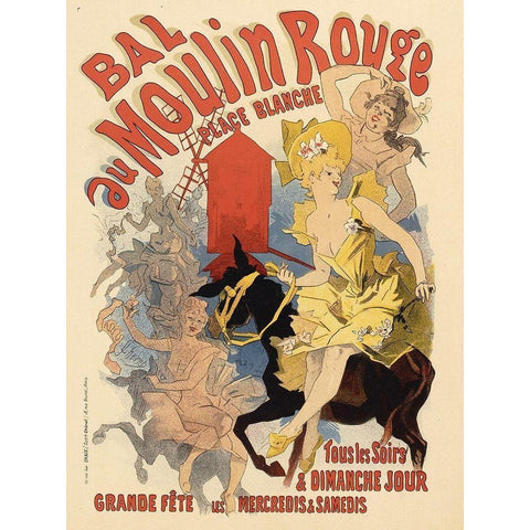 Bal au Moulin Rouge White Modern Wood Framed Art Print by Cheret, Jules