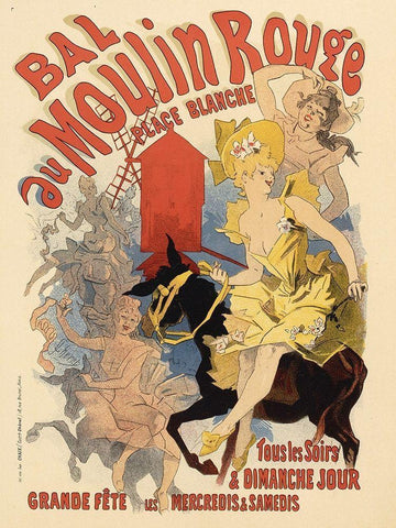 Bal au Moulin Rouge White Modern Wood Framed Art Print with Double Matting by Cheret, Jules