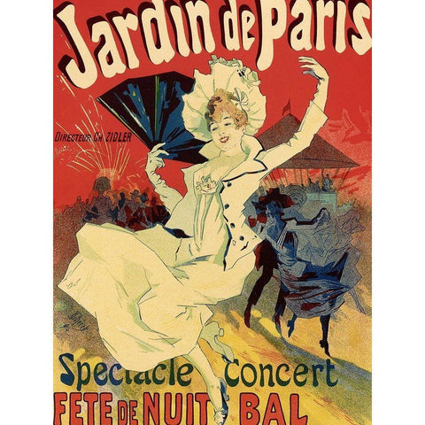 Jardins de Paris Black Modern Wood Framed Art Print by Cheret, Jules