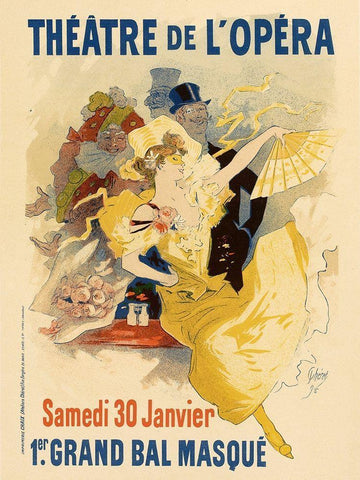 Theatre de LOpera 30th Janvier White Modern Wood Framed Art Print with Double Matting by Cheret, Jules