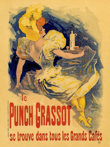 Le Punch Grassot White Modern Wood Framed Art Print with Double Matting by Cheret, Jules